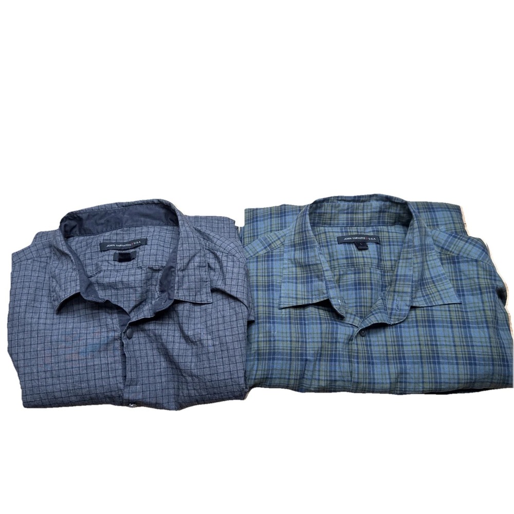 John Varvatos Men's Plaid Shirts Lot of 2 Large Button Up Soft Cotton Casual